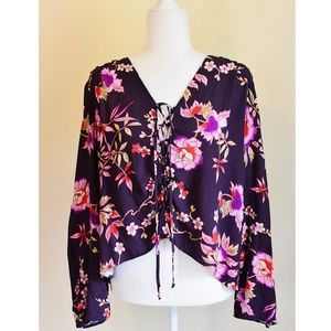 Hallelu Boutique Purple Floral Bell Sleeve Blouse